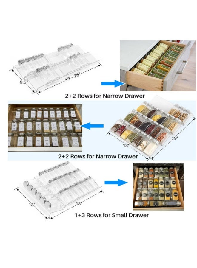 موندا منظم أدراج التوابل، صينية أدراج توابل للمطبخ مكونة من 4 قطع، رف توابل أكريليك للأدراج، منظم برطمانات توابل مطبخ قابل للتكديس ومتعدد الطبقات. - Image 5